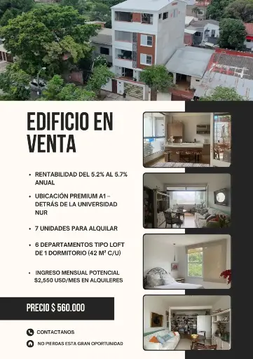 EDIFICIO EN VENTA – ACTIVO DE RENTA EN ZONA A1 (NUR / BANZER / 2do ANILLO)